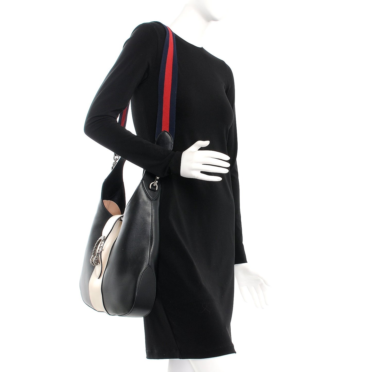 Calfskin Web Medium Dionysus Hobo Black White