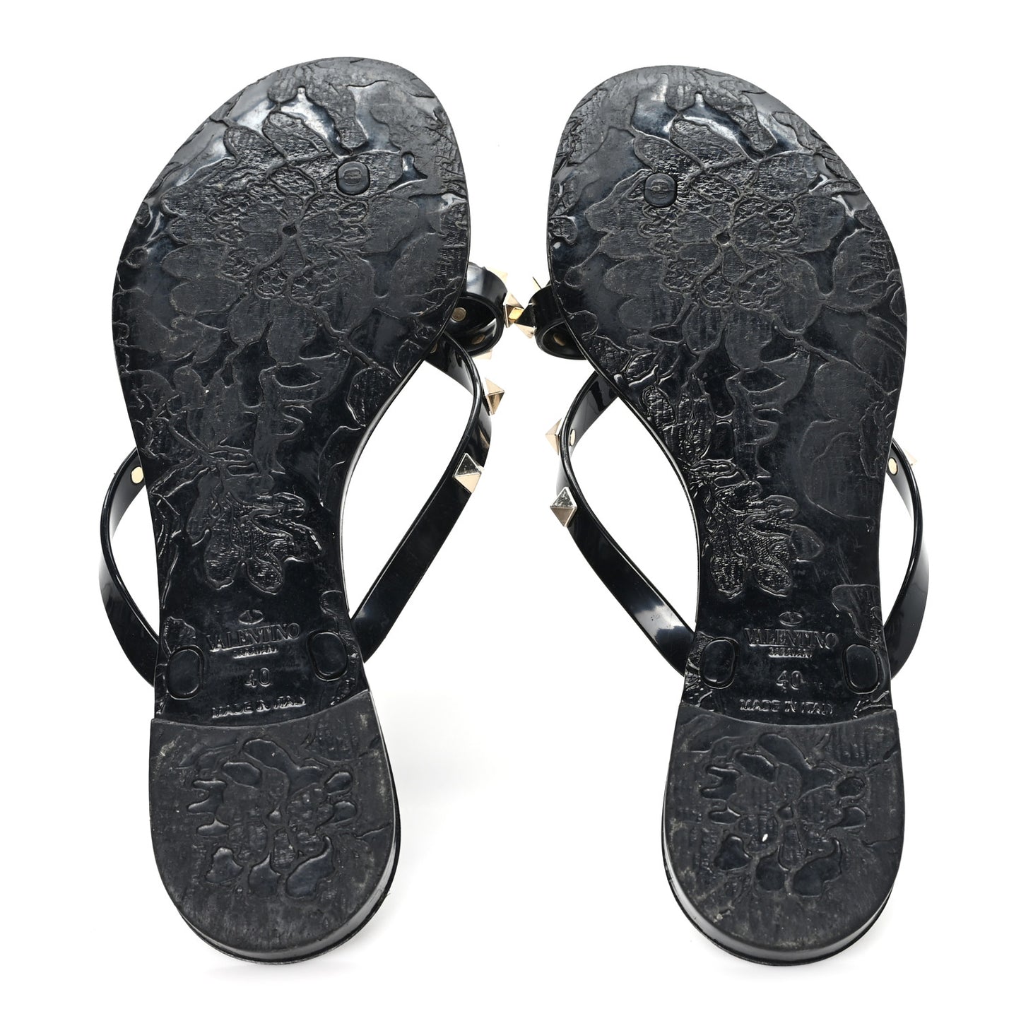 PVC Jelly Rockstud Bow Thong Sandals 40 Black