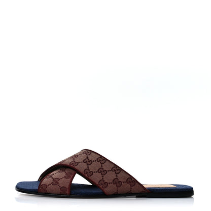 Gucci Canvas GG Monogram Mens Criss Cross Slide Sandals 10 Sahara Rubino Chardonnay 1 of 8
