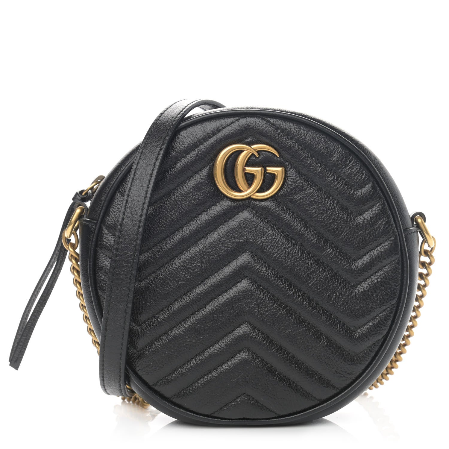 Gucci Azalea Calfskin Matelasse Heart Mini GG Marmont Round Shoulder Bag Black 1 of 10