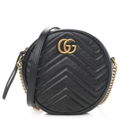 Gucci Azalea Calfskin Matelasse Heart Mini GG Marmont Round Shoulder Bag Black 1 of 10
