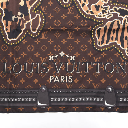 Louis Vuitton Silk Monogram LV World Square Scarf Brown 2 of 4