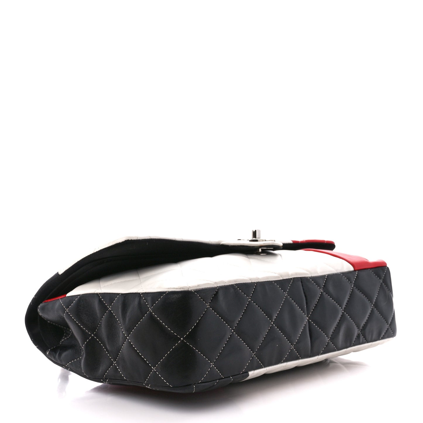 Lambskin Quilted Colorblock Jumbo Double Flap Black White Red