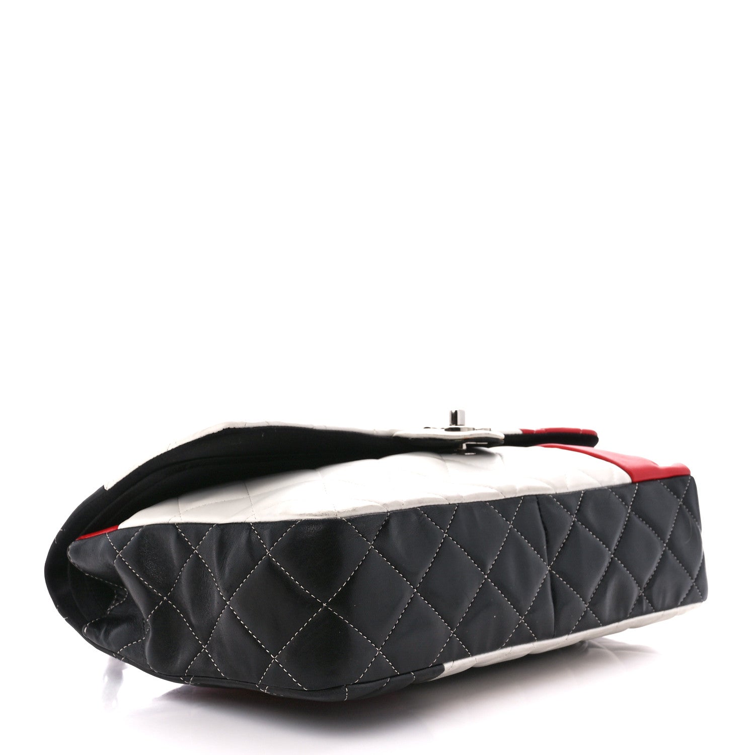 Chanel Lambskin Quilted Colorblock Jumbo Double Flap Black White Red 4 of 11