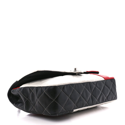 Chanel Lambskin Quilted Colorblock Jumbo Double Flap Black White Red 4 of 11
