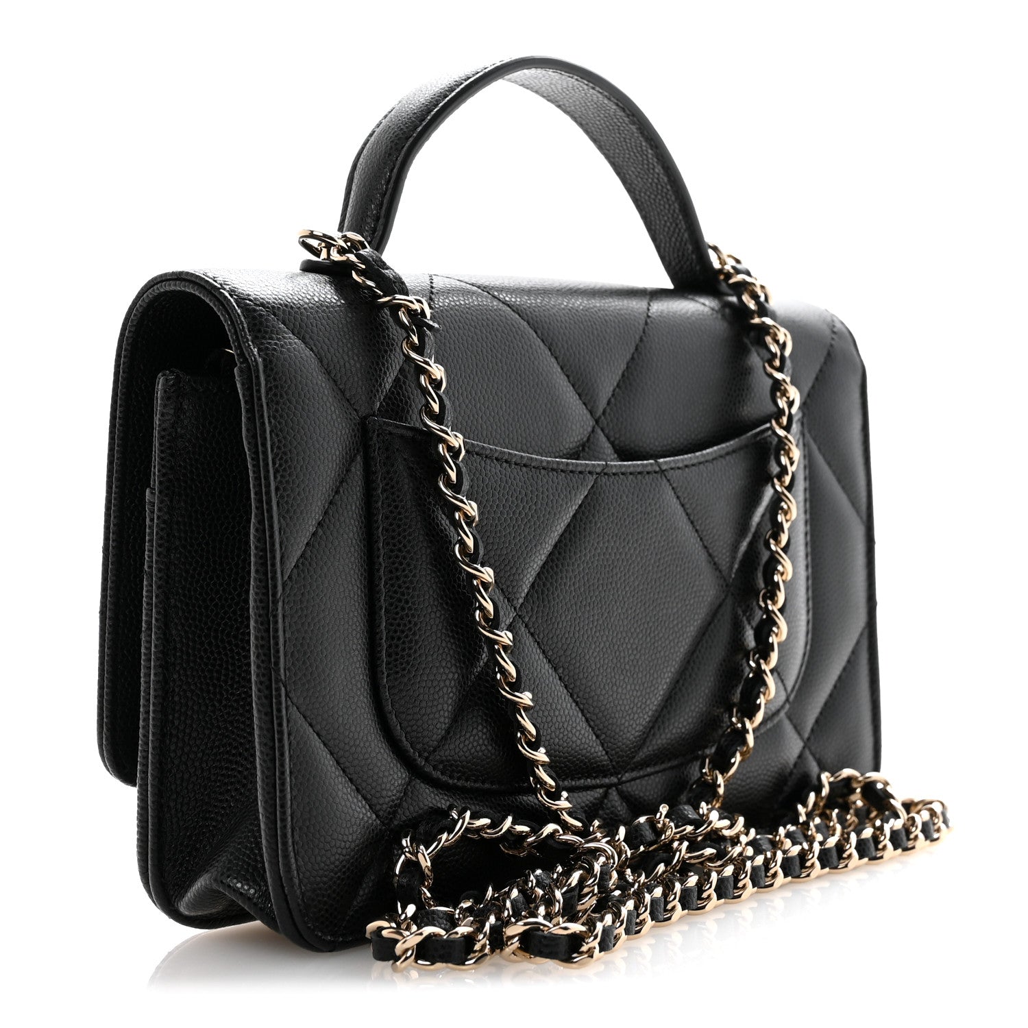 Chanel Shiny Caviar Quilted Turnlock Top Handle Wallet On Chain WOC Black 3 of 11