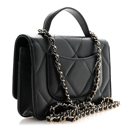 Chanel Shiny Caviar Quilted Turnlock Top Handle Wallet On Chain WOC Black 3 of 11