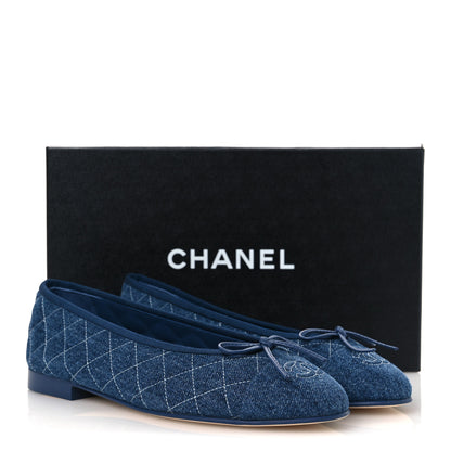 Chanel Washed Denim Quilted Cap Toe CC Ballerina Flats 40.5 Blue 11 of 11