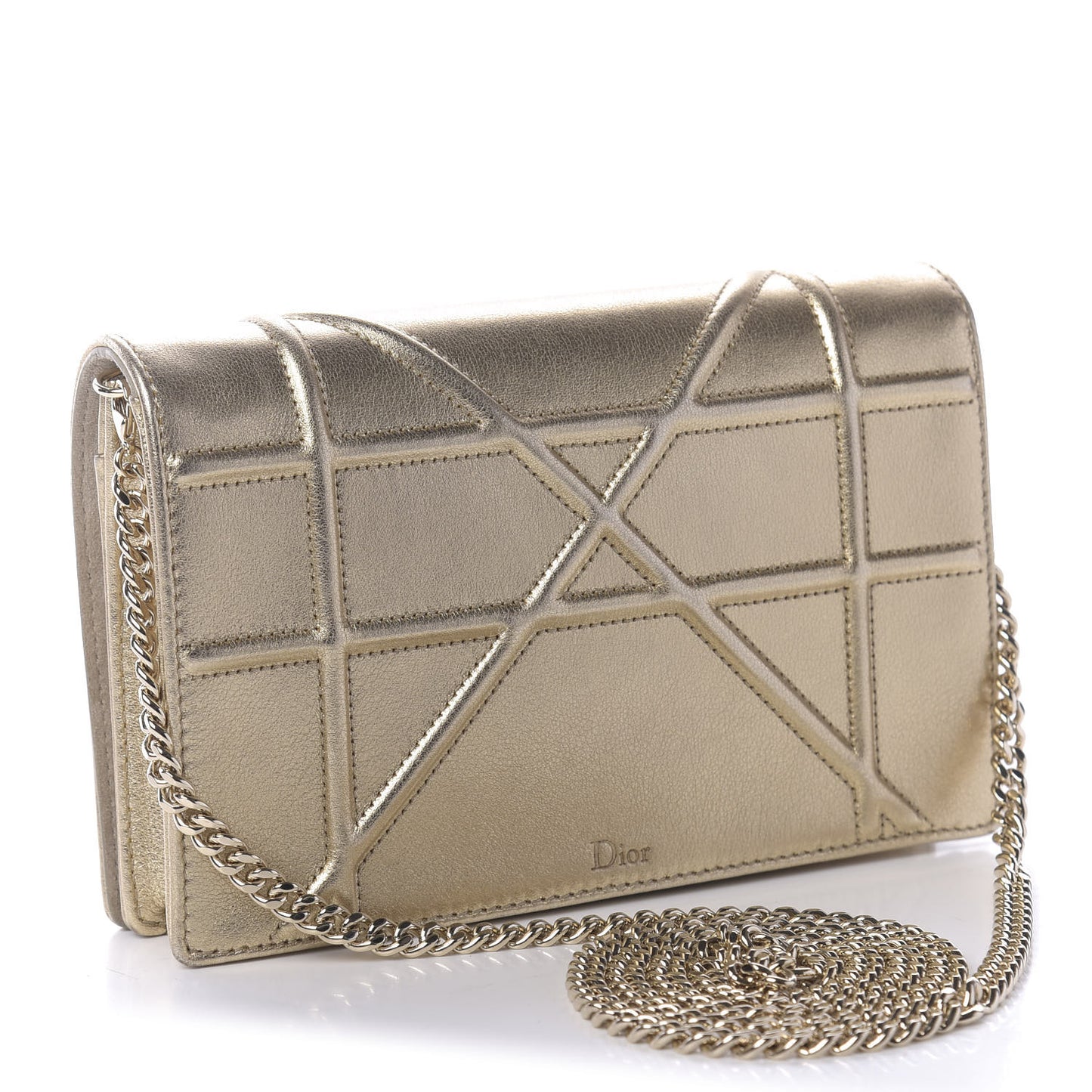 Metallic Calfskin Diorama Wallet on Chain Pouch Light Gold