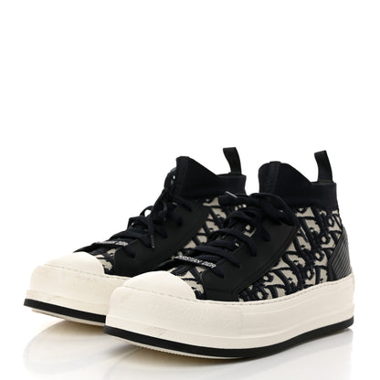Christian Dior Technical Knit Calfskin Oblique Womens Walk'n Dior Mid Top Sneakers 38 Deep Blue 4 of 10
