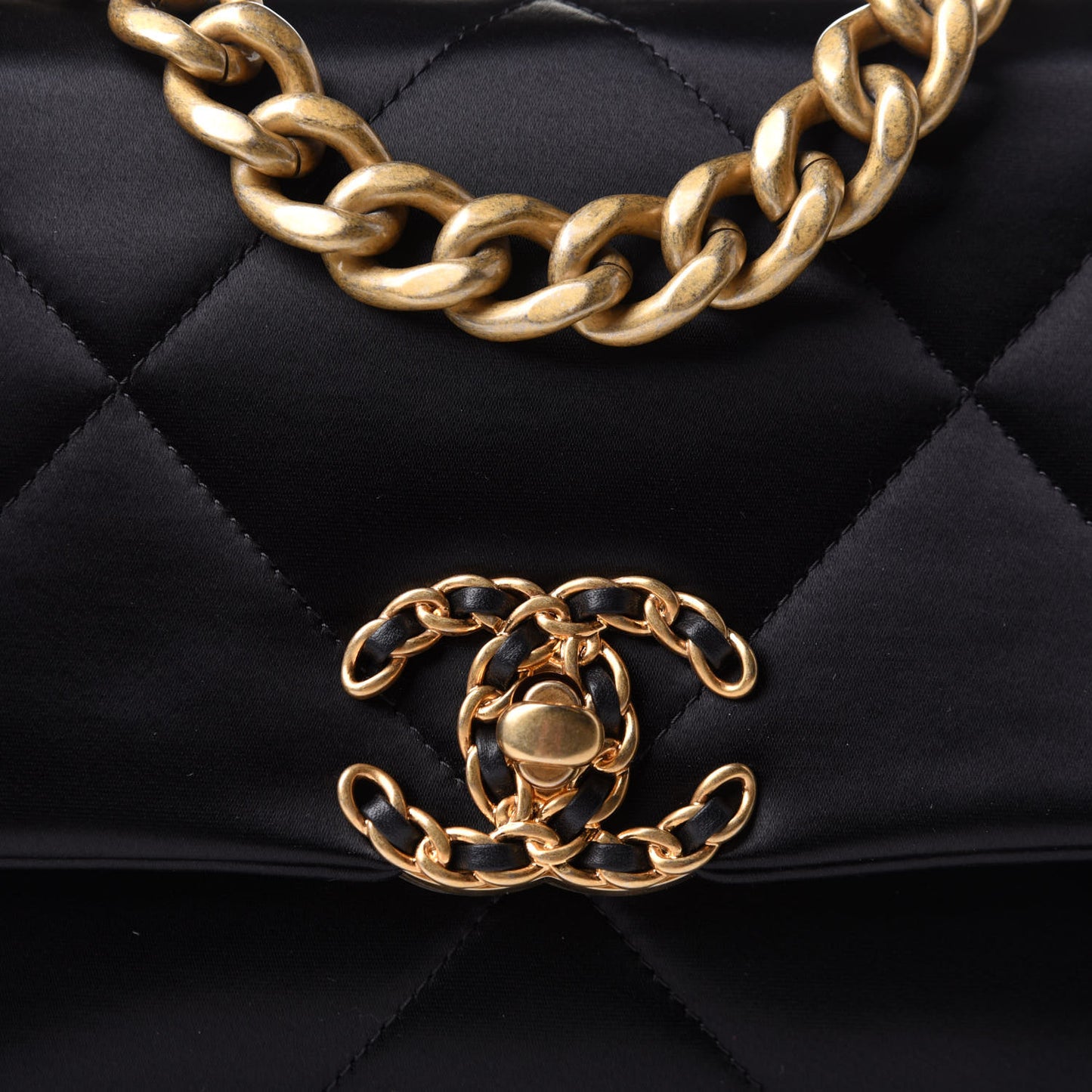 Satin Quilted Medium Chanel 19 Flap Black