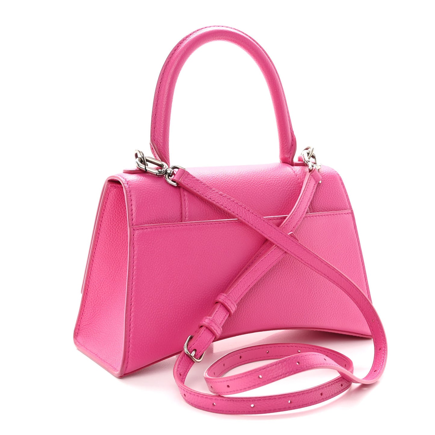 Grained Calfskin Tonal B Small Hourglass Top Handle Bag Acid Fuchsia