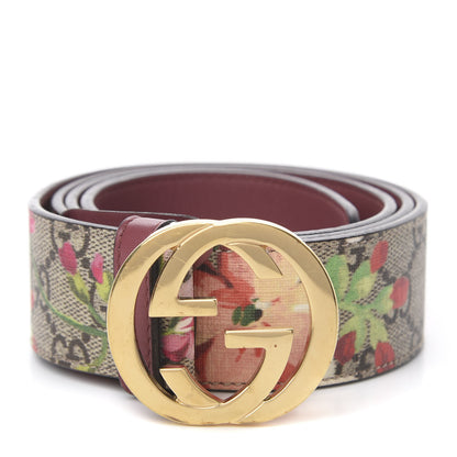 Gucci GG Supreme Monogram Blooms Moon Calfskin Interlocking G 37mm Belt 95 38 Beige Ebony Multicolor Dry Rose 1 of 5