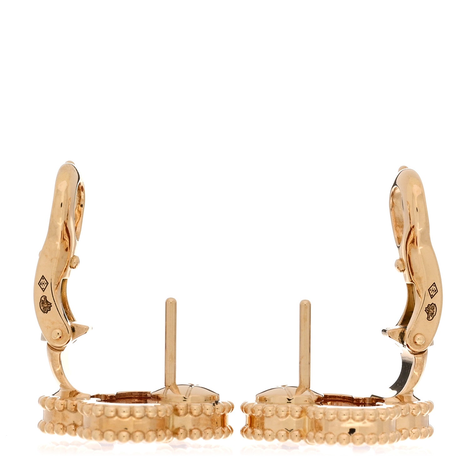 Van Cleef & Arpels 18K Yellow Gold Carnelian Vintage Alhambra Earrings 3 of 5