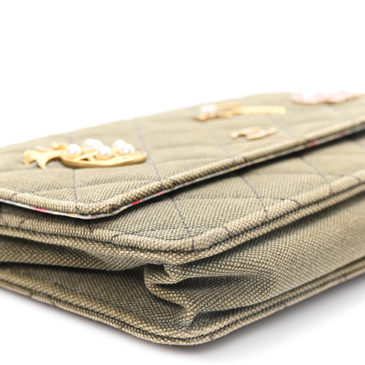 Canvas Quilted Coco Cuba Charms Wallet On Chain WOC Khaki