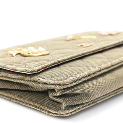 Chanel Canvas Quilted Coco Cuba Charms Wallet On Chain WOC Khaki 9 of 11