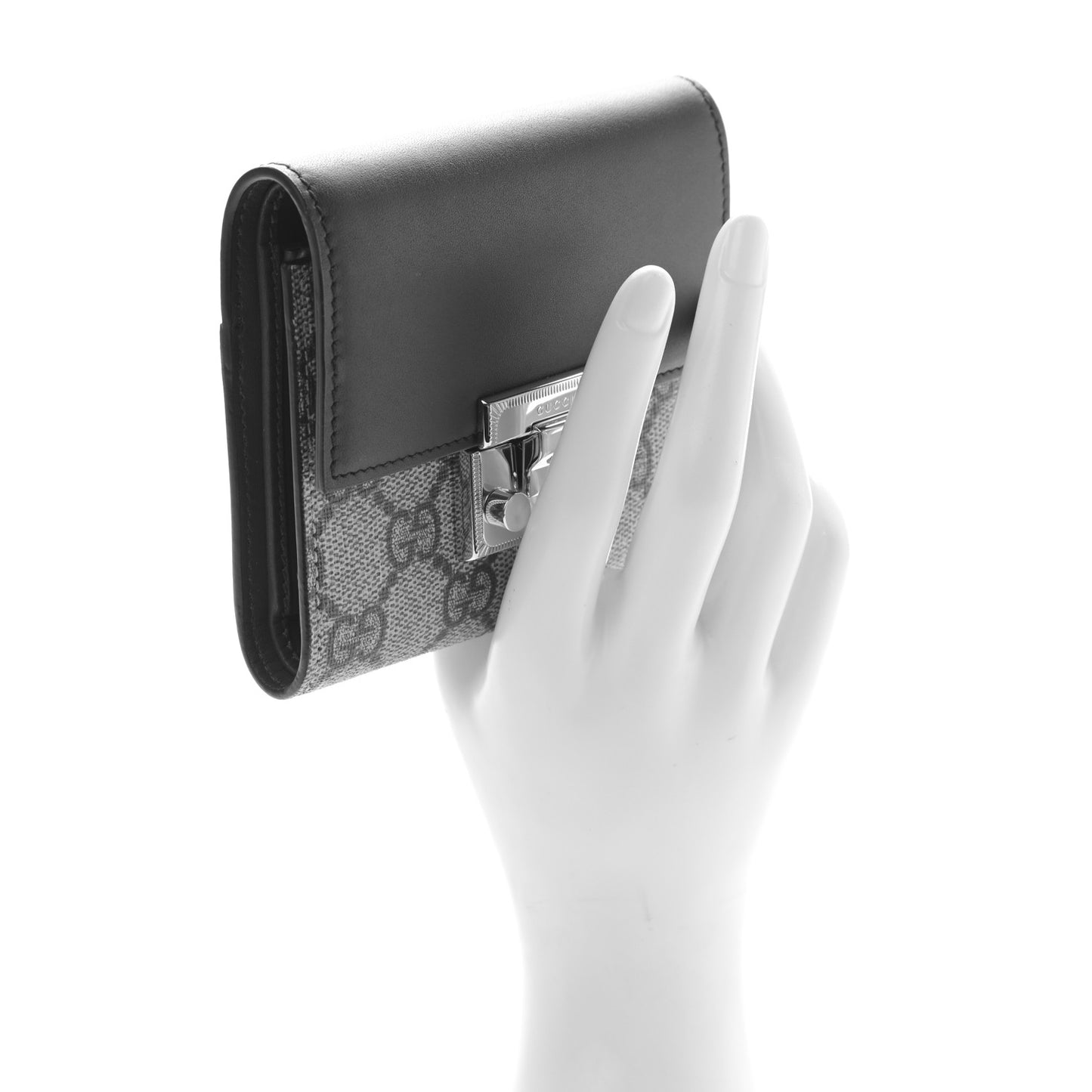 GG Supreme Monogram Calfskin Padlock Wallet Beige Black