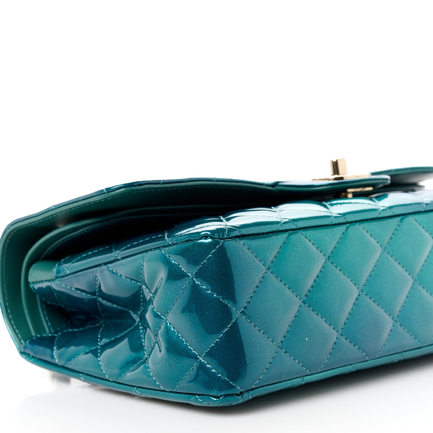 Shaded Patent Calfskin Quilted Medium Double Flap Green Blue