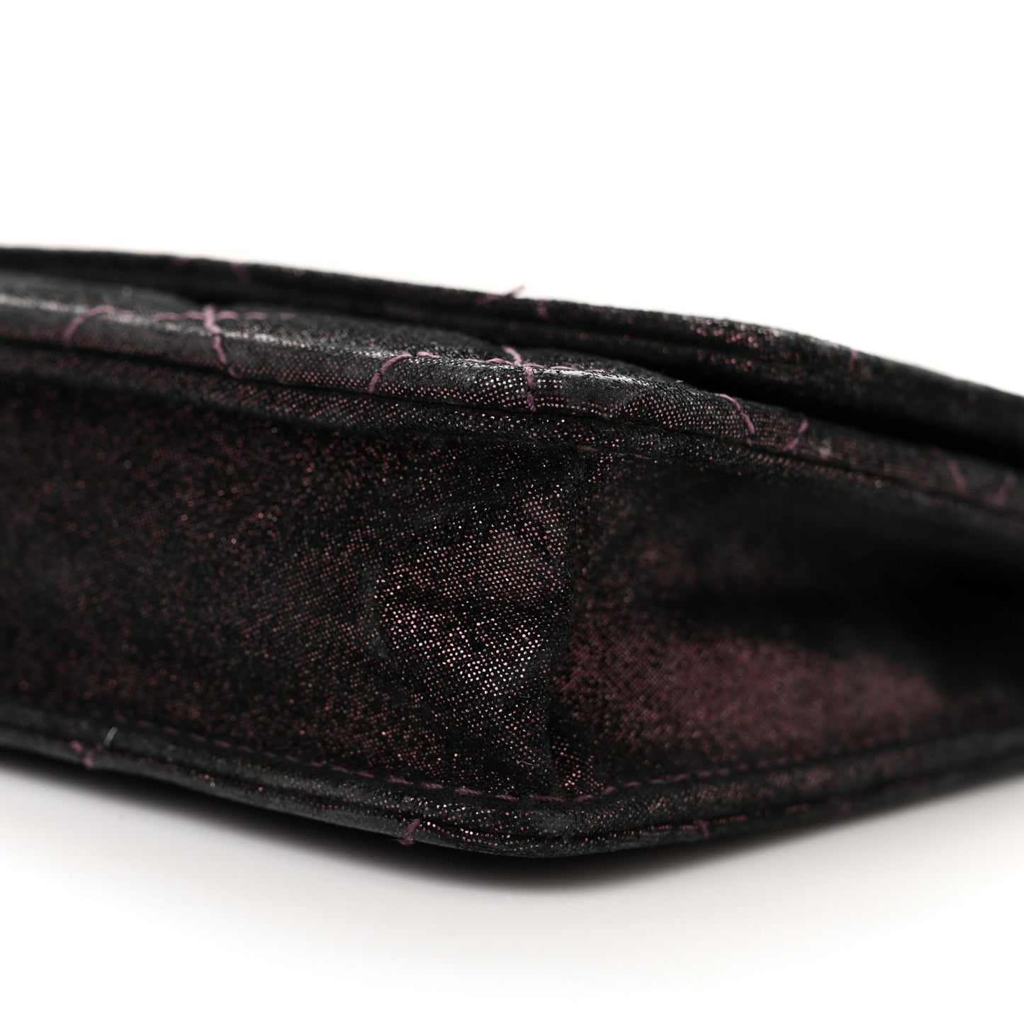 Iridescent Calfskin Quilted Tartan Button Wallet on Chain WOC