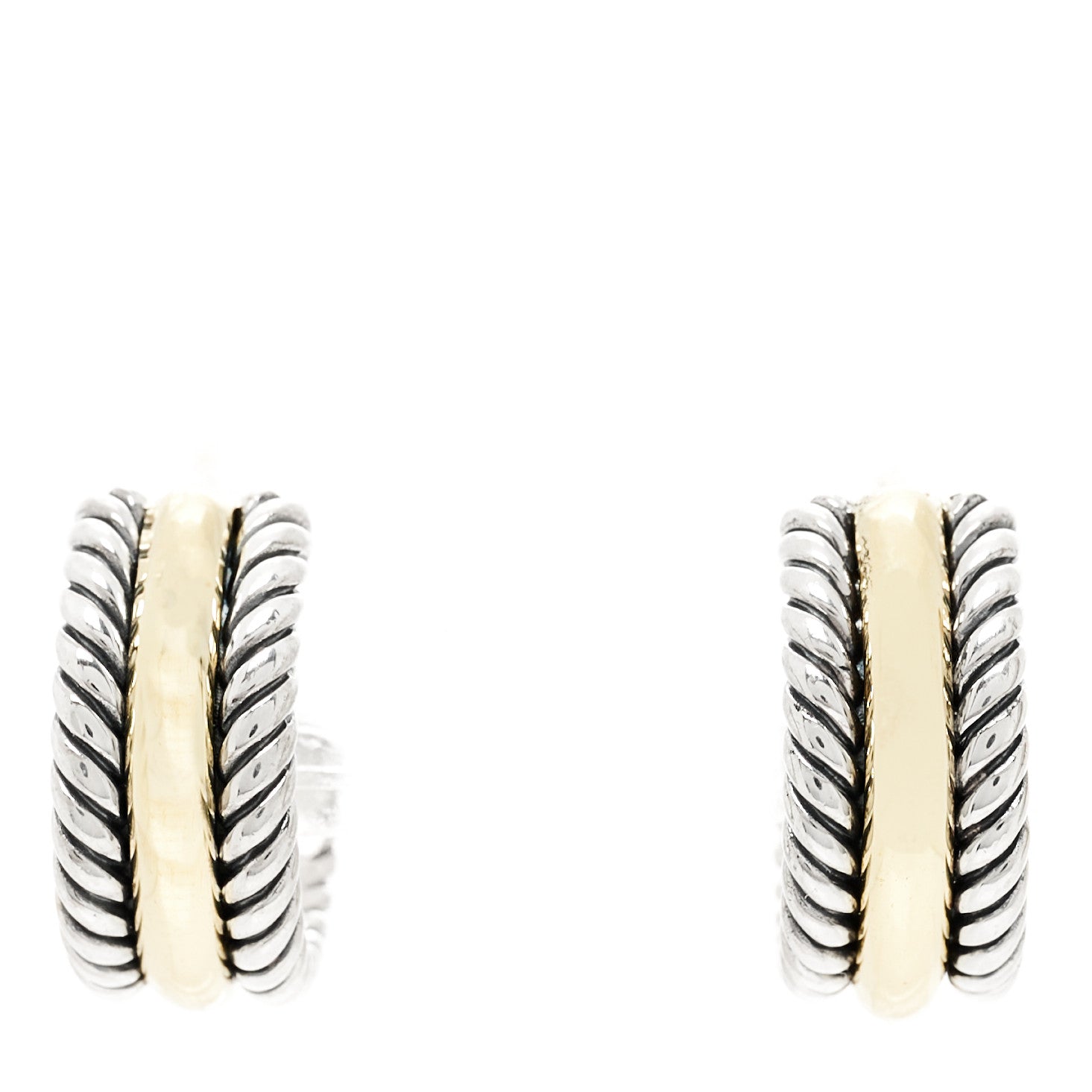 David Yurman Sterling Silver 14K Yellow Gold 16mm Cable Classics Hoop Earrings 1 of 4
