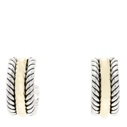 David Yurman Sterling Silver 14K Yellow Gold 16mm Cable Classics Hoop Earrings 1 of 4