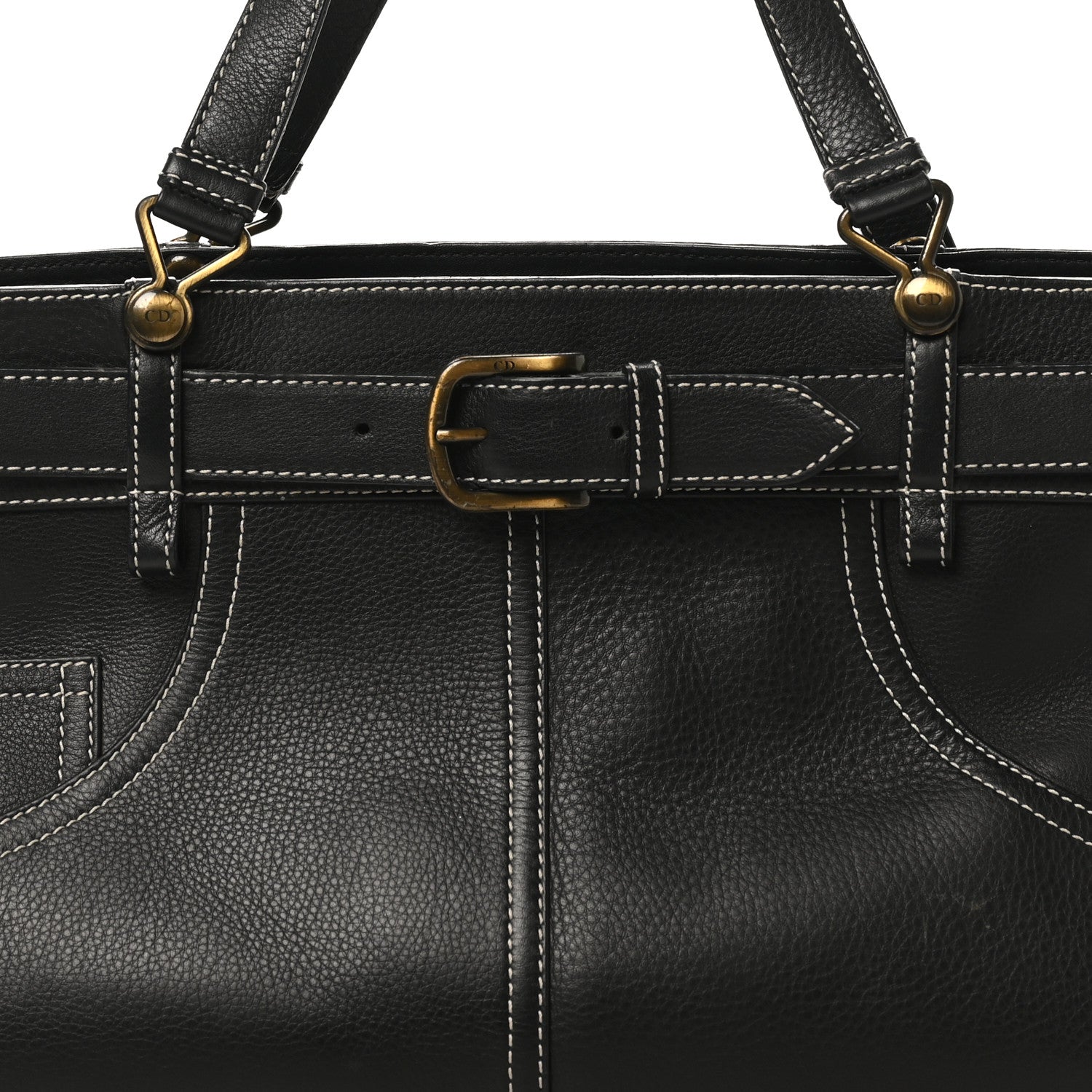 Christian Dior Calfskin Belted Pants Shoulder Bag Black 1834582