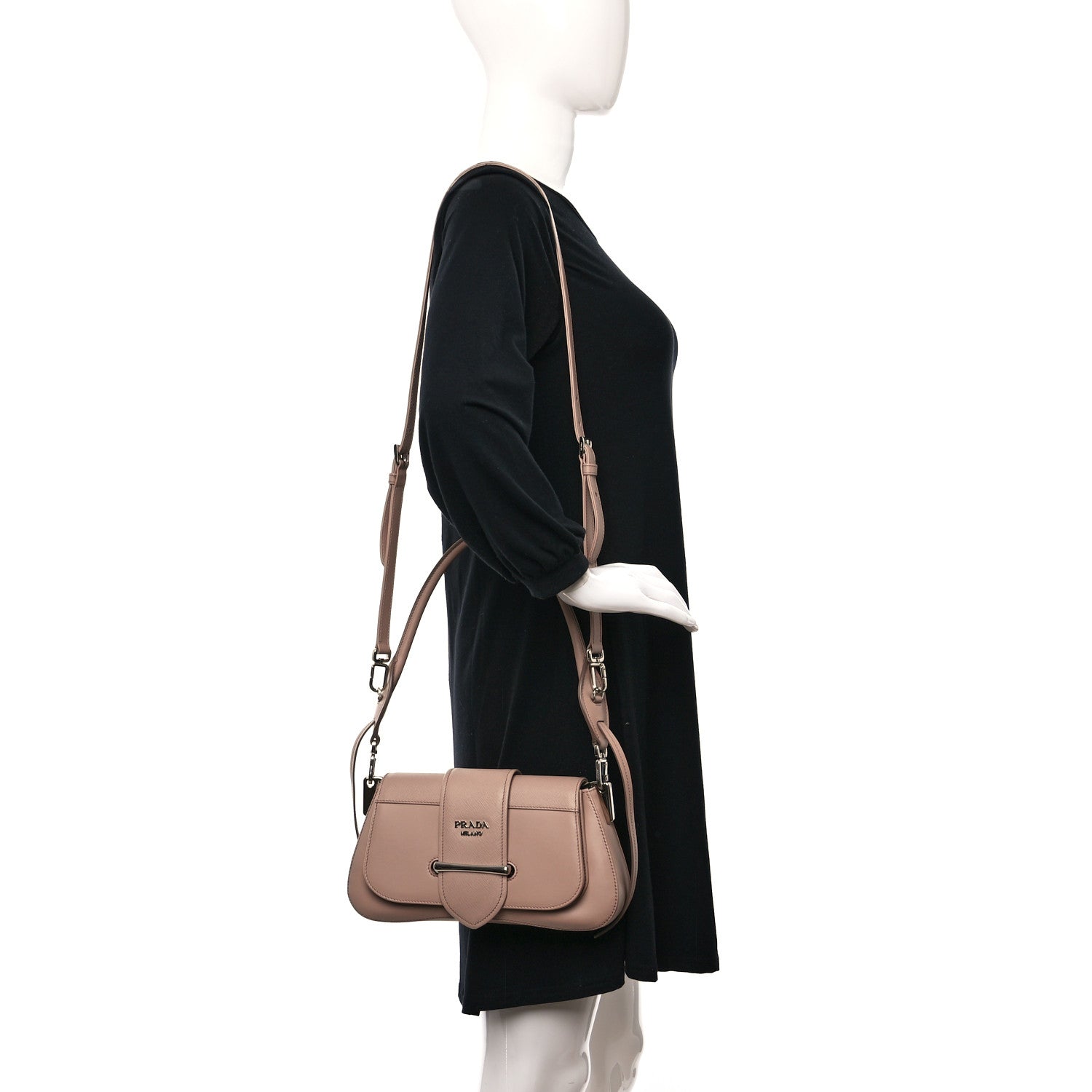 Prada City Calfskin Saffiano Sidonie Shoulder Bag Cipria 2 of 8