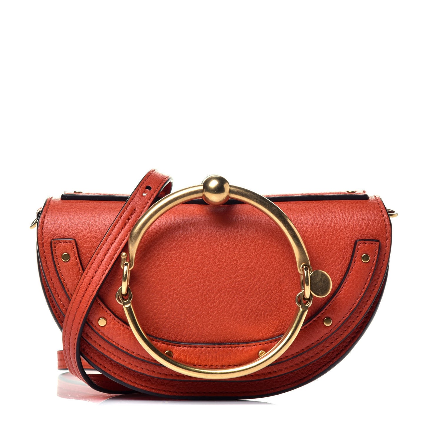 Calfskin Small Nile Bracelet Minaudiere Bag Sepia Red