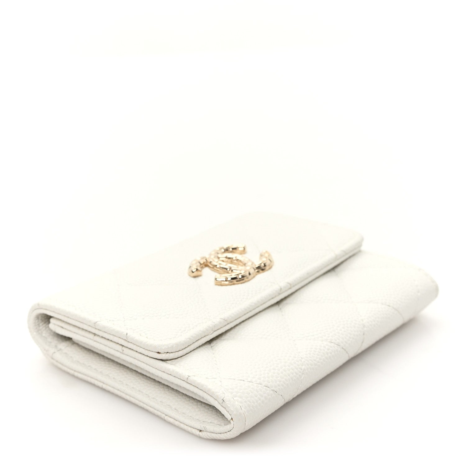 Chanel Caviar Quilted Chain CC Quilted Compact Flap Card Holder White 4 of 8