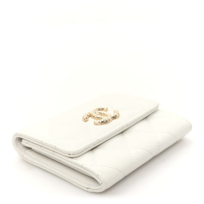 Chanel Caviar Quilted Chain CC Quilted Compact Flap Card Holder White 4 of 8