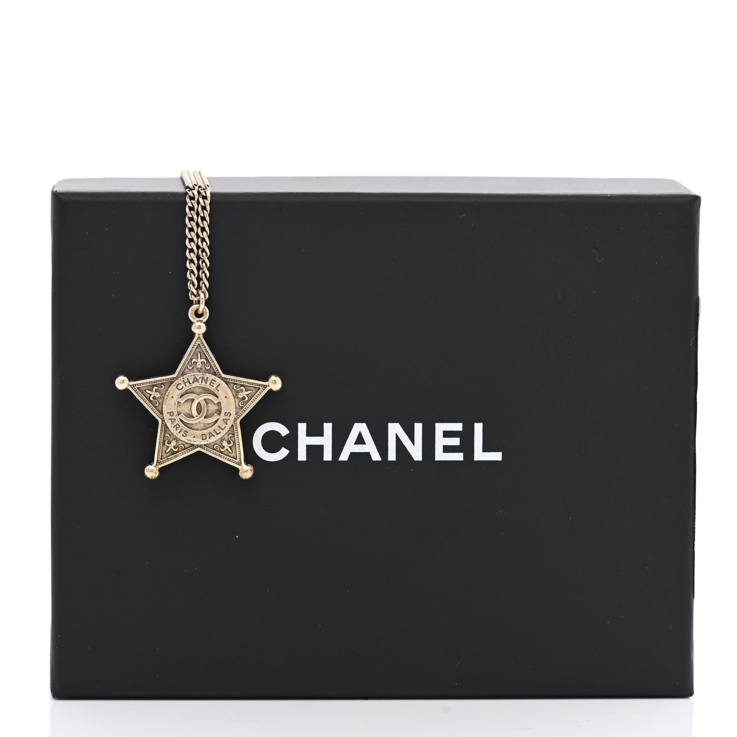 Chanel Metal Paris Dallas CC Star Pendant Necklace Gold 7 of 7