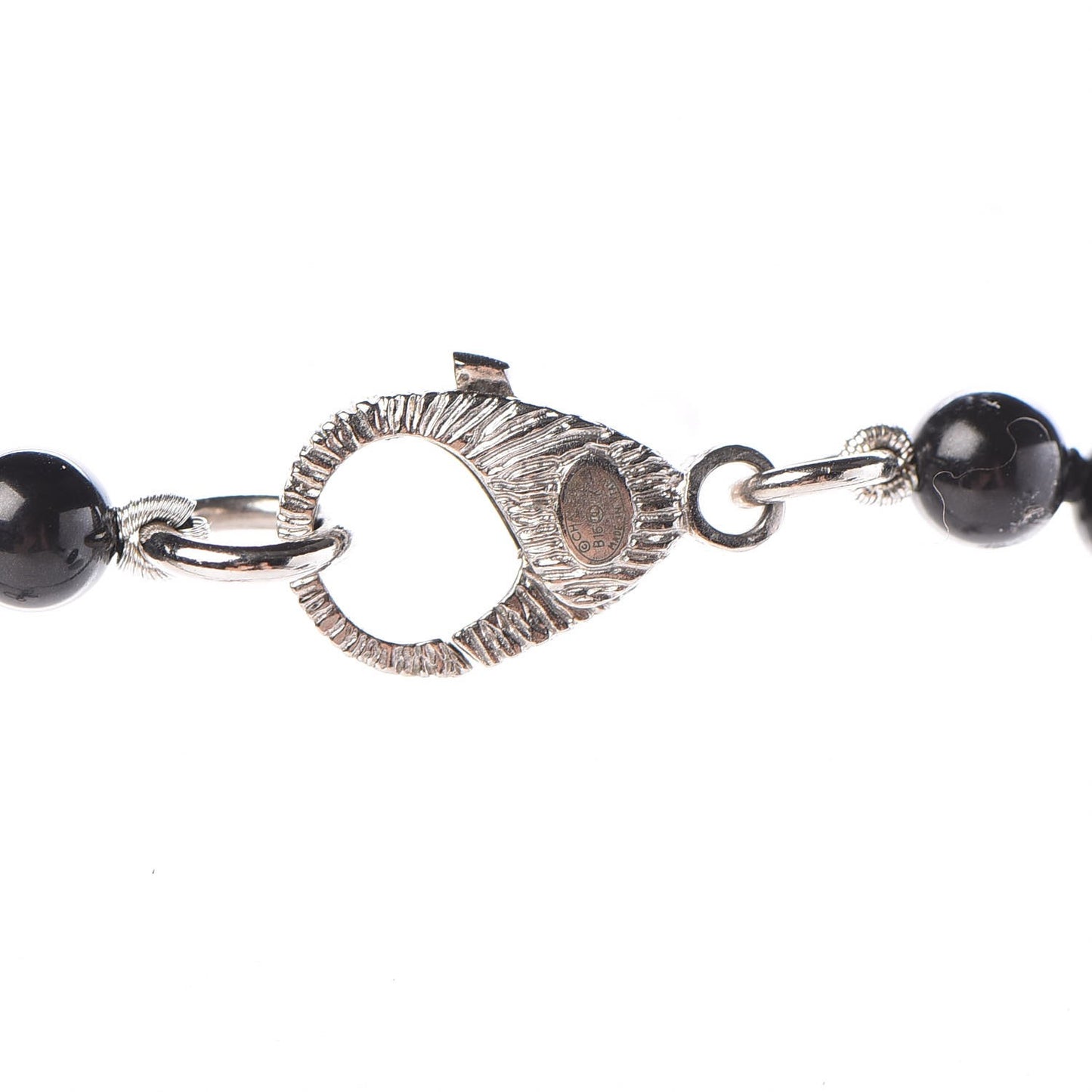 Baguette Crystal Beaded CC Long Necklace Black Silver