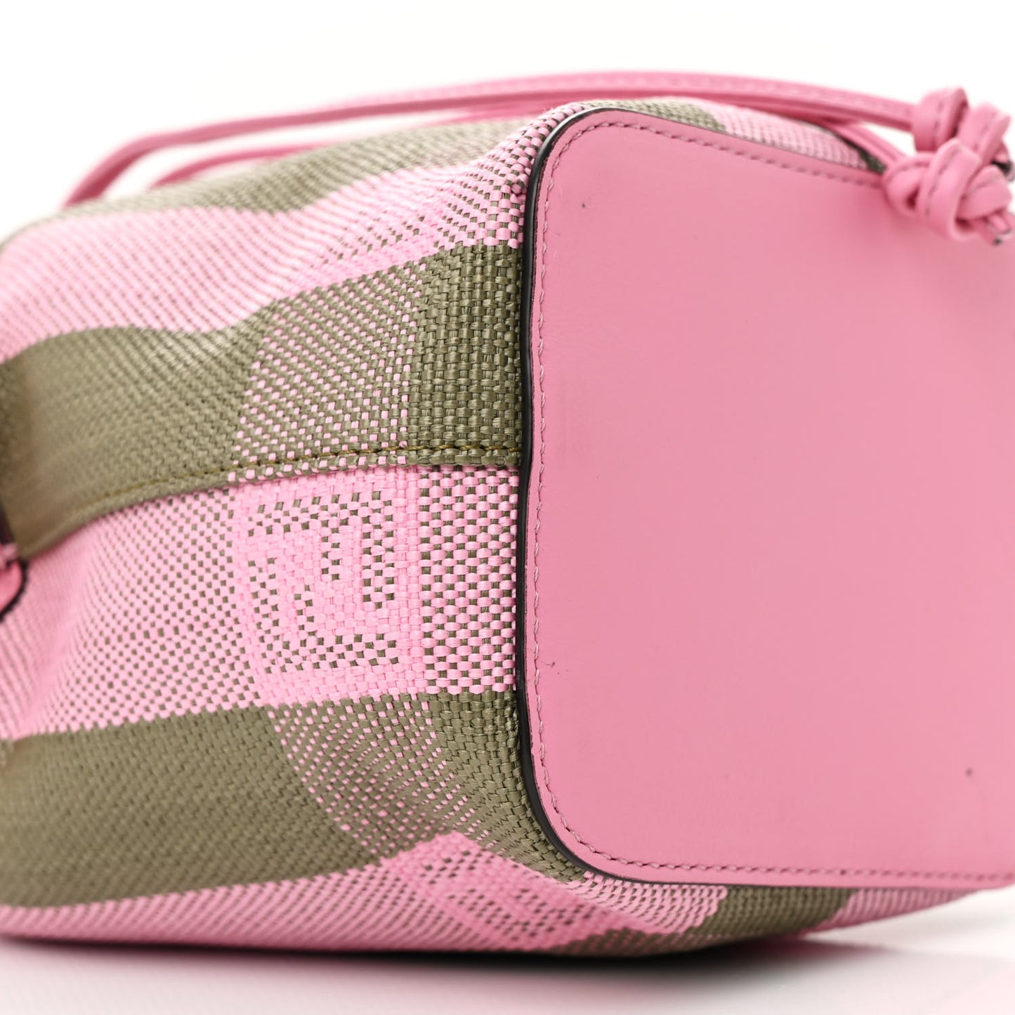 Raffia Vitello Seta F is Fendi Pequin Gingham Woven Mini Mon Tresor Bucket Bag Military Rosa Lollypop