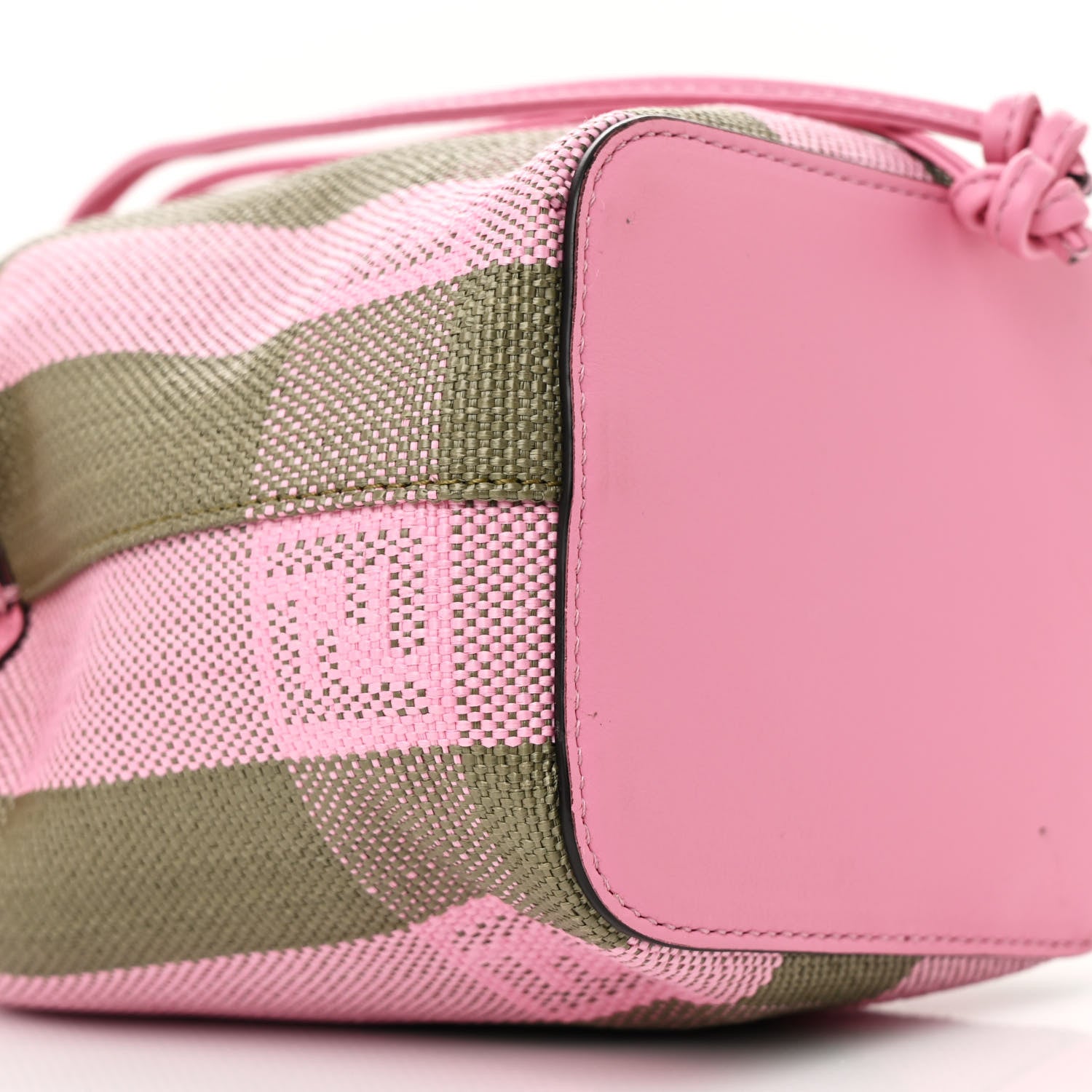 Fendi Raffia Vitello Seta F is Fendi Pequin Gingham Woven Mini Mon Tresor Bucket Bag Military Rosa Lollypop 9 of 11