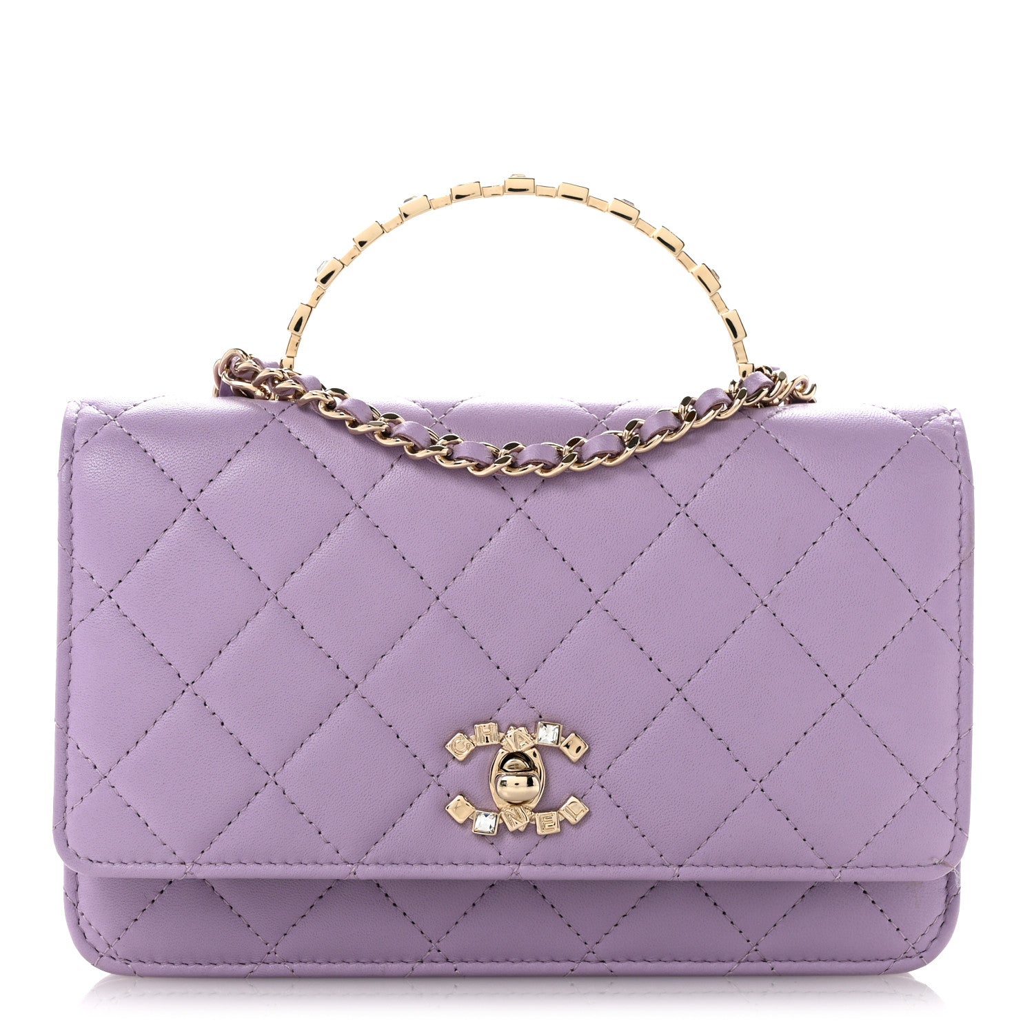 Chanel Lambskin Quilted Crystal Top Handle Clutch With Chain Light Purple 1 of 13