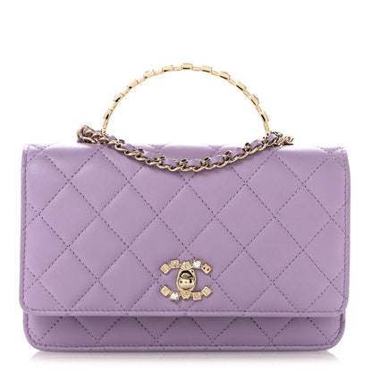 Chanel Lambskin Quilted Crystal Top Handle Clutch With Chain Light Purple 1 of 13