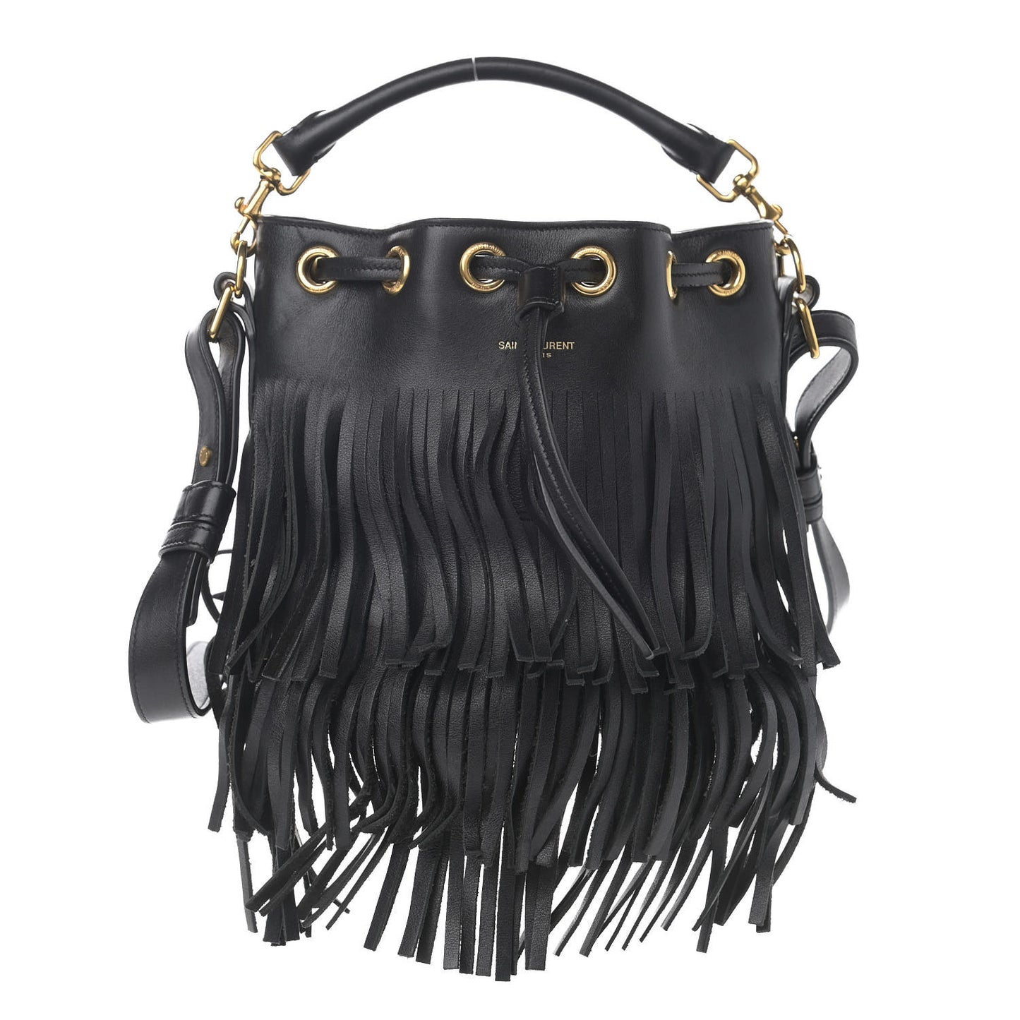 Calfskin Small Emmanuelle Fringe Hobo Bag Black