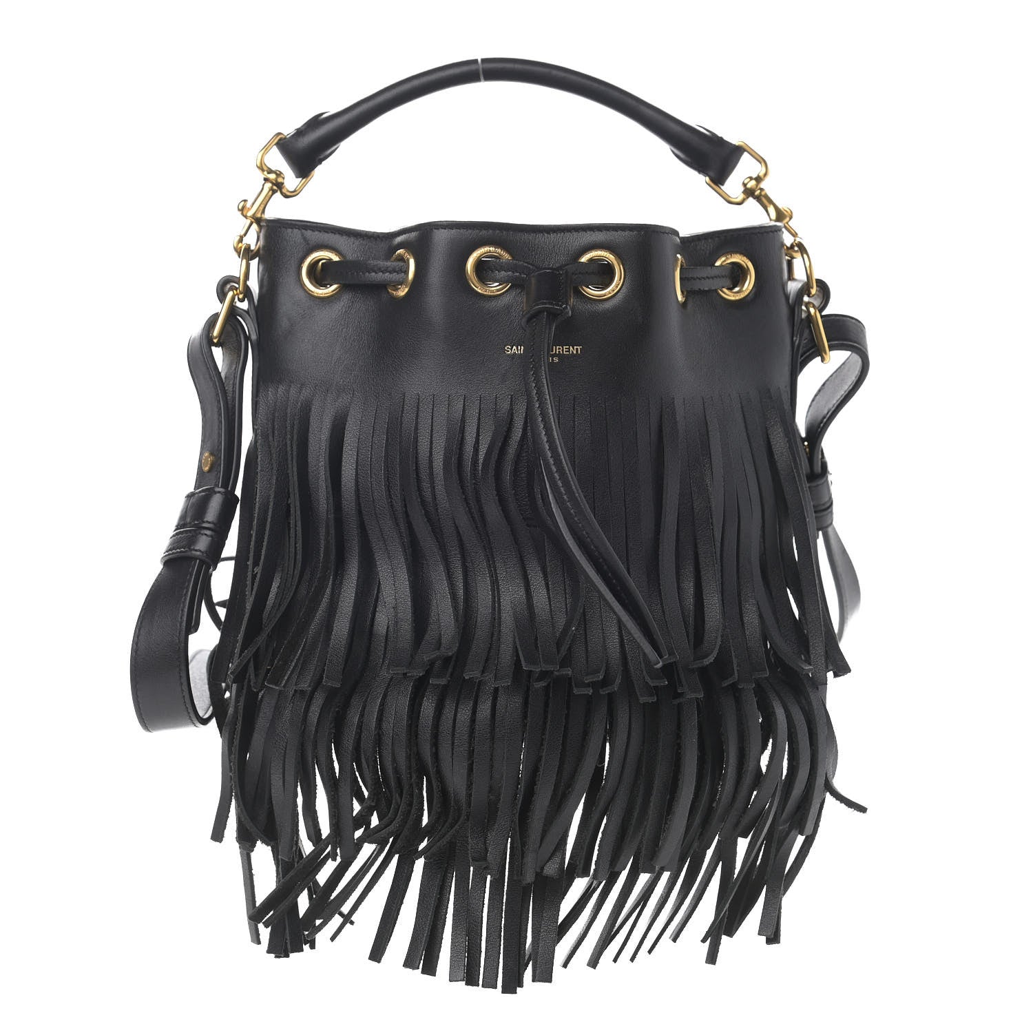 Saint Laurent Calfskin Small Emmanuelle Fringe Hobo Bag Black 1 of 12