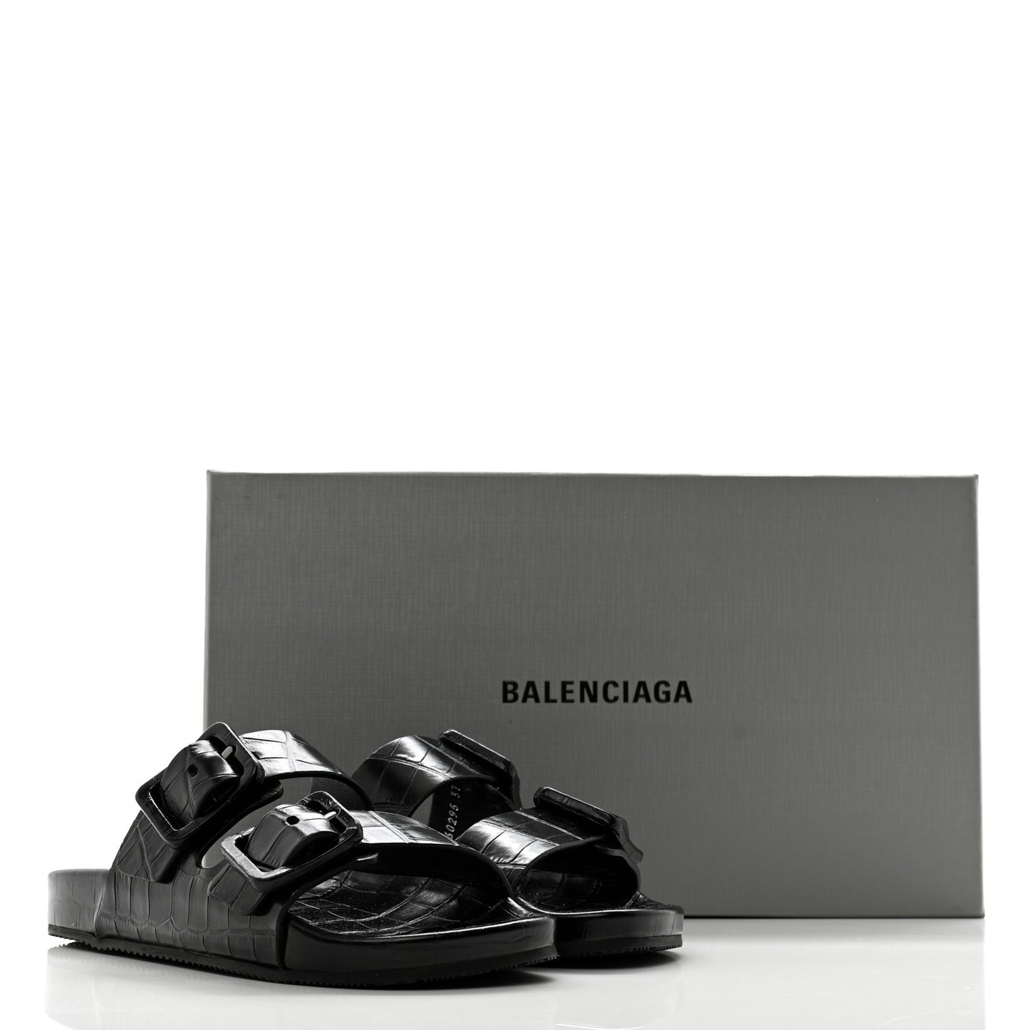 Calfskin Crocodile Embossed Mallorca Slide Sandals 37 Black