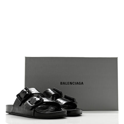 Balenciaga Calfskin Crocodile Embossed Mallorca Slide Sandals 37 Black 10 of 10