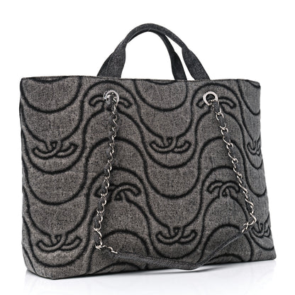 Chanel Denim Embossed CC Logo Print Shopping Tote Black 4 of 4