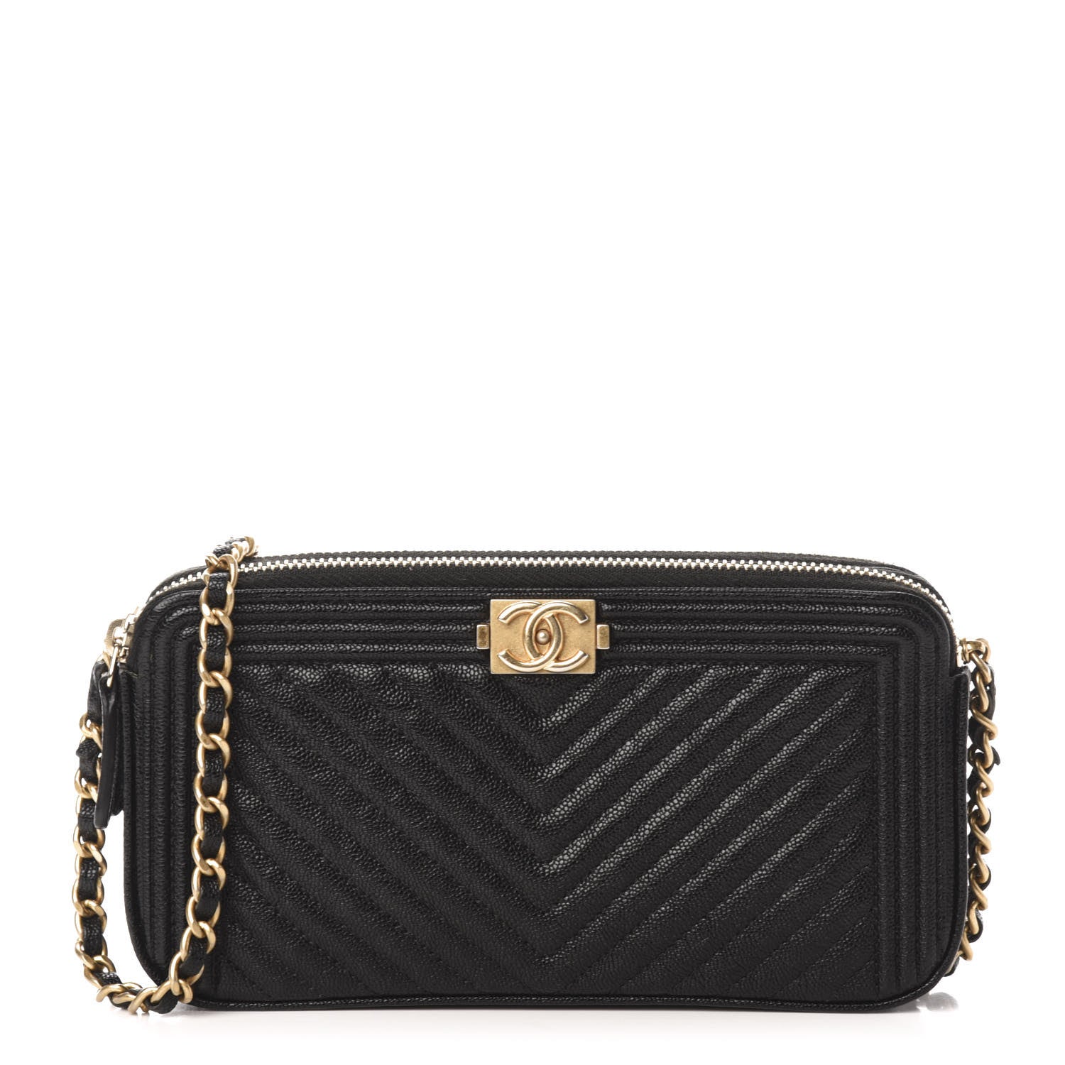 Chanel Caviar Chevron Small Boy Clutch With Chain Black 1 of 12