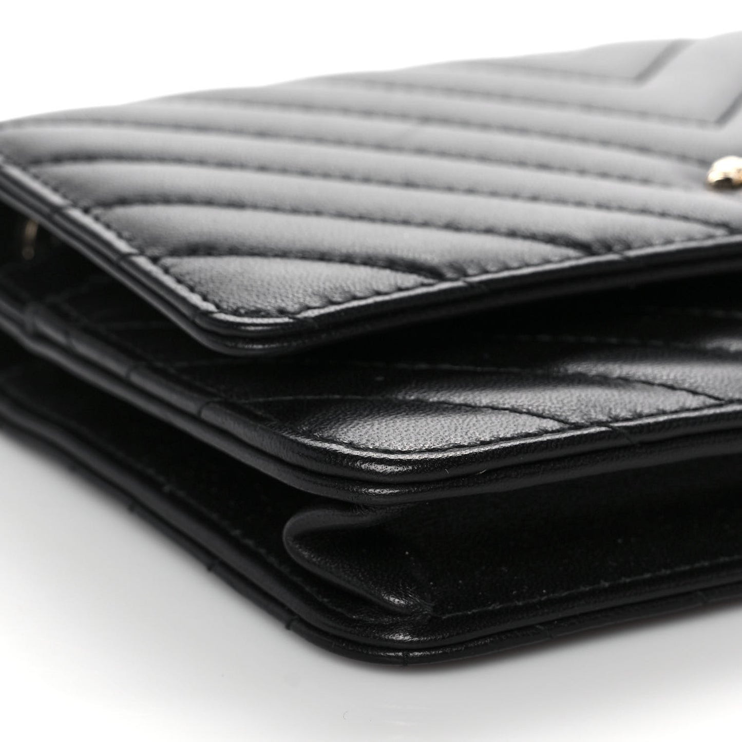 Lambskin Chevron Quilted Trendy CC Wallet On Chain WOC Black