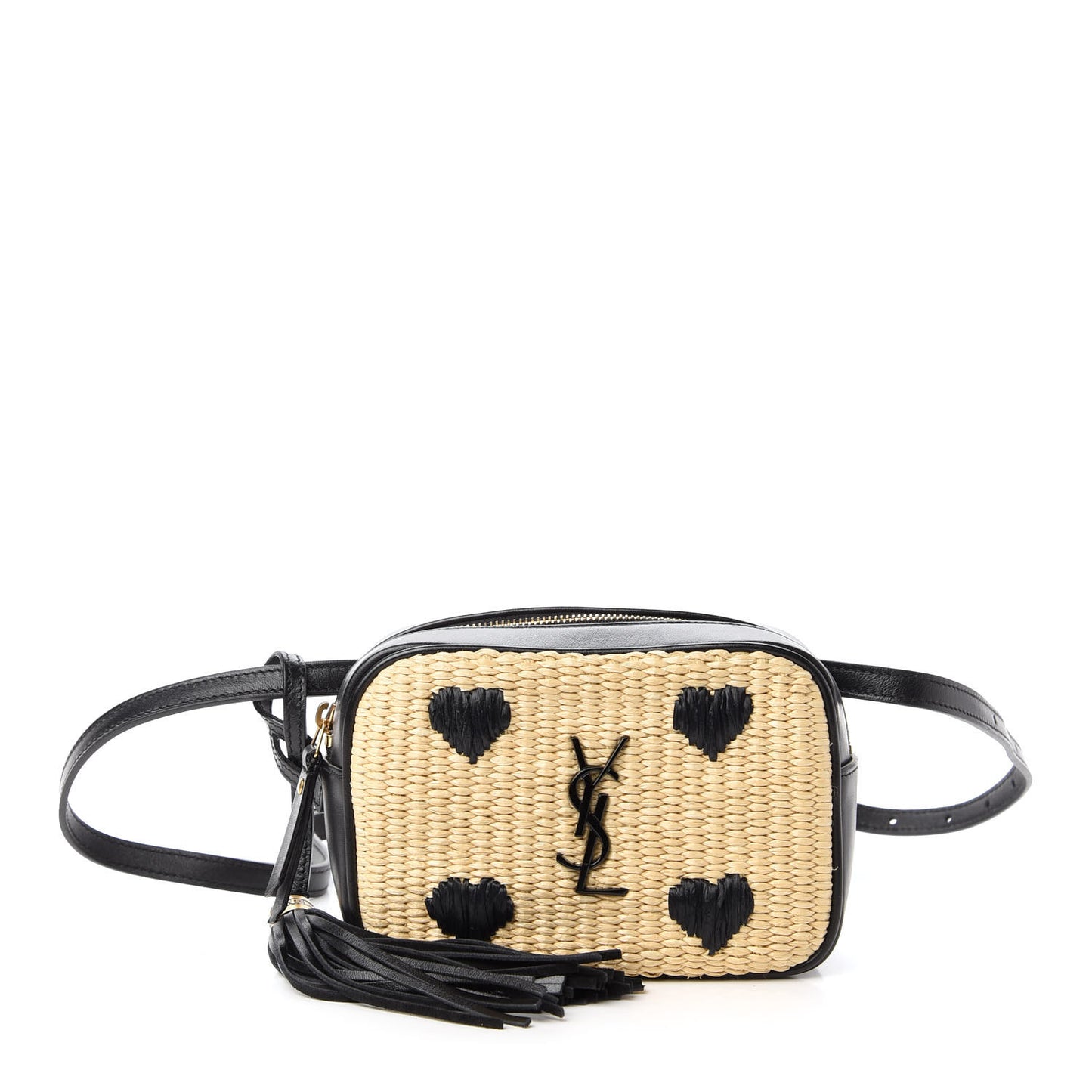 Raffia Canvas Monogram Lou Heart Belt Bag Beige Black