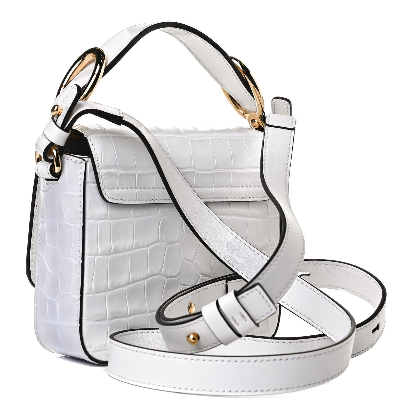 Calfskin Crocodile Embossed Mini C Double Carry Brilliant White