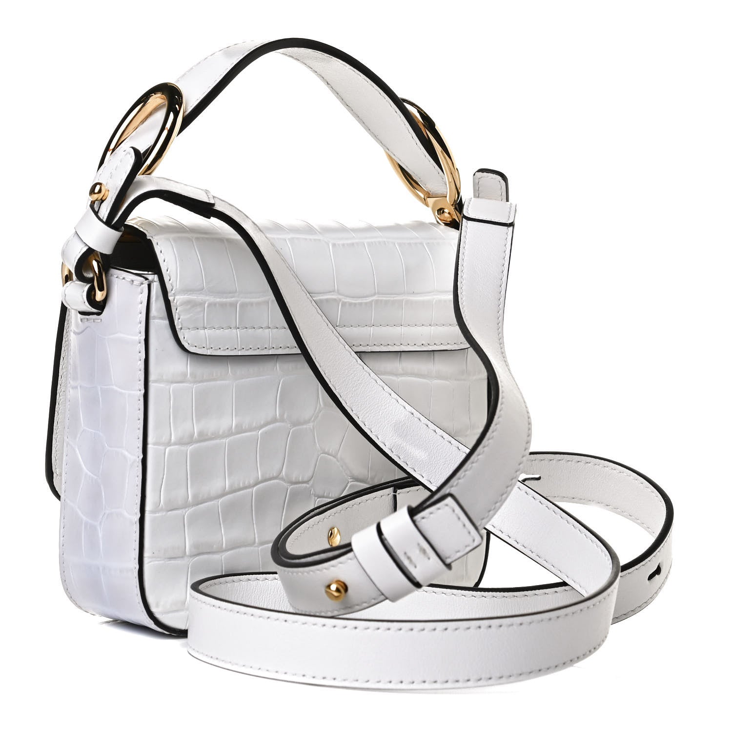 Chloe Calfskin Crocodile Embossed Mini C Double Carry Brilliant White 3 of 12