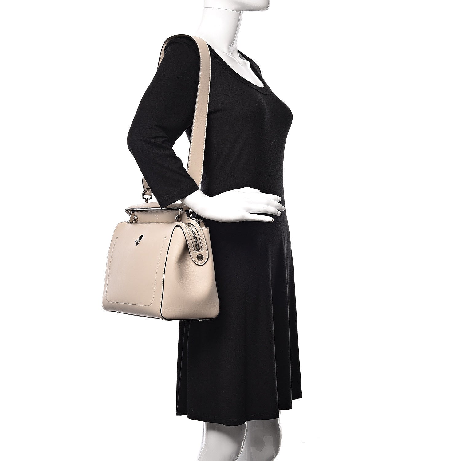 Fendi Vitello Baltico Dolce DotCom Satchel Latte Black 3 of 13