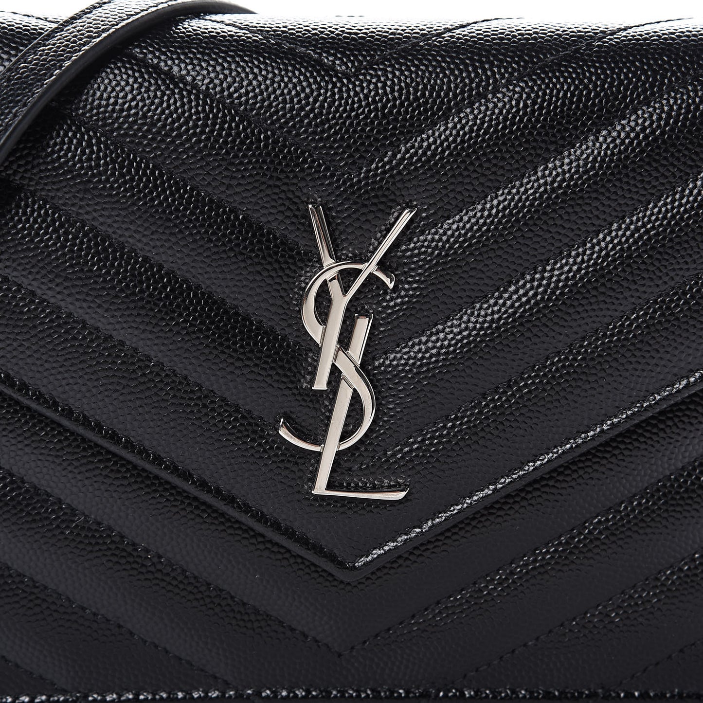 Grain De Poudre Matelasse Chevron Monogram Envelope Chain Wallet Black