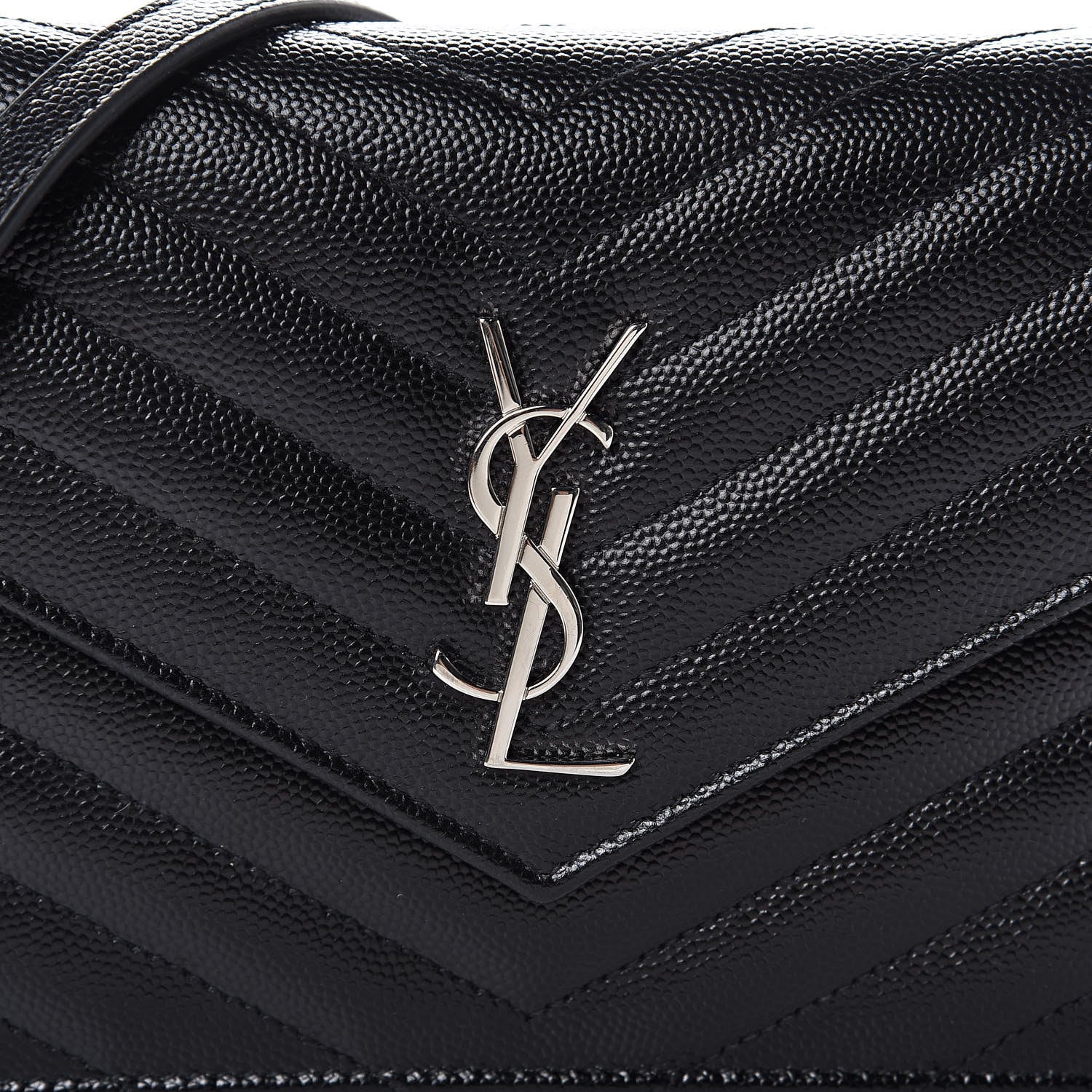 Saint Laurent Grain De Poudre Matelasse Chevron Monogram Envelope Chain Wallet Black 8 of 10