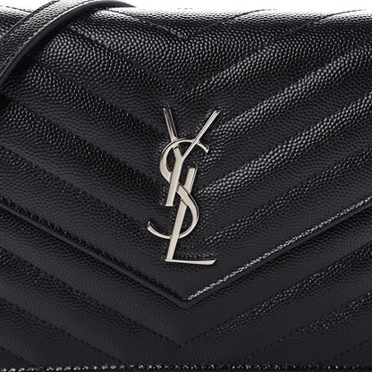 Saint Laurent Grain De Poudre Matelasse Chevron Monogram Envelope Chain Wallet Black 8 of 10